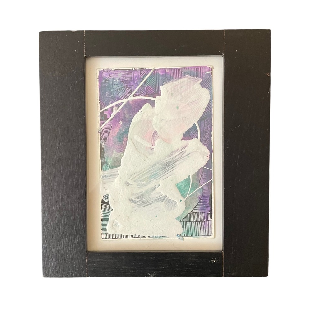 Original Abstract Expressionist Mixed Media Painting by O Framed 8x8.5 Neo Art